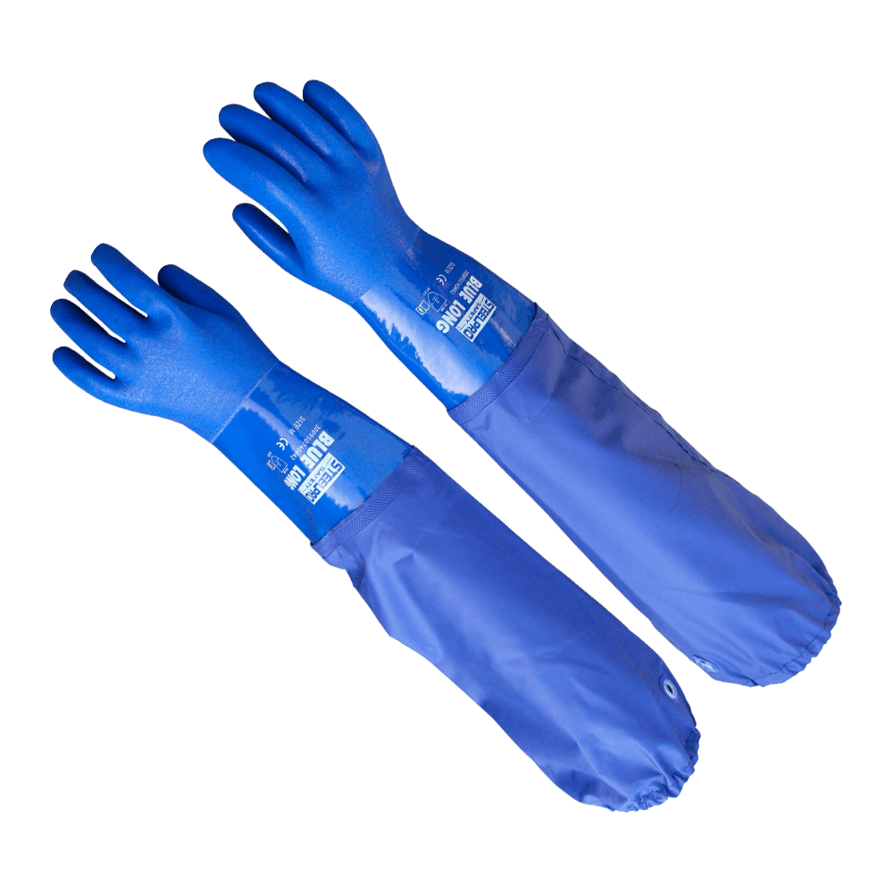 Guantes largos de color azul y talla única de 42 cm.